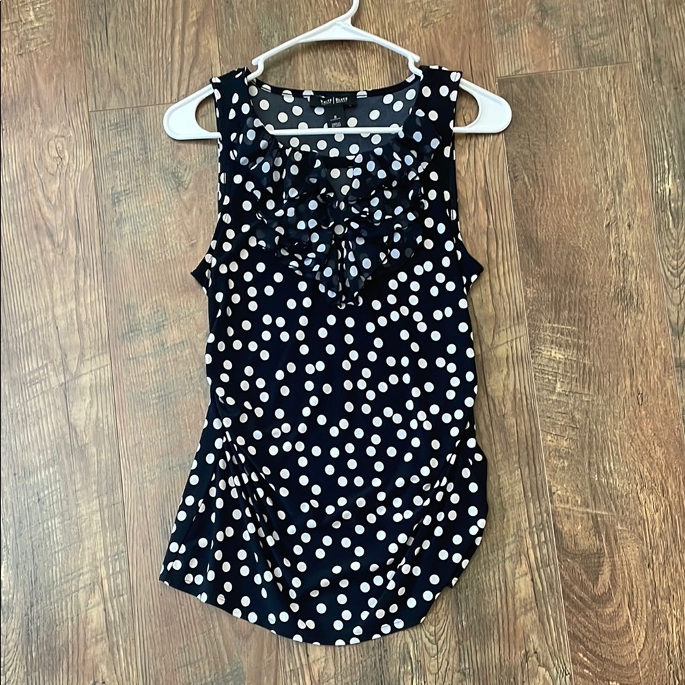 White House Black Market Black Polka Dot Ruffle Blouse